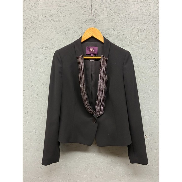 Rachel Roy Black Blazer Women's Size 8 Chain Trim Tuxedo Jacket One Button - Picture 1 of 11